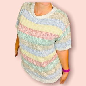 Vintage short sleeve grandma sweater size large rainbow stripe